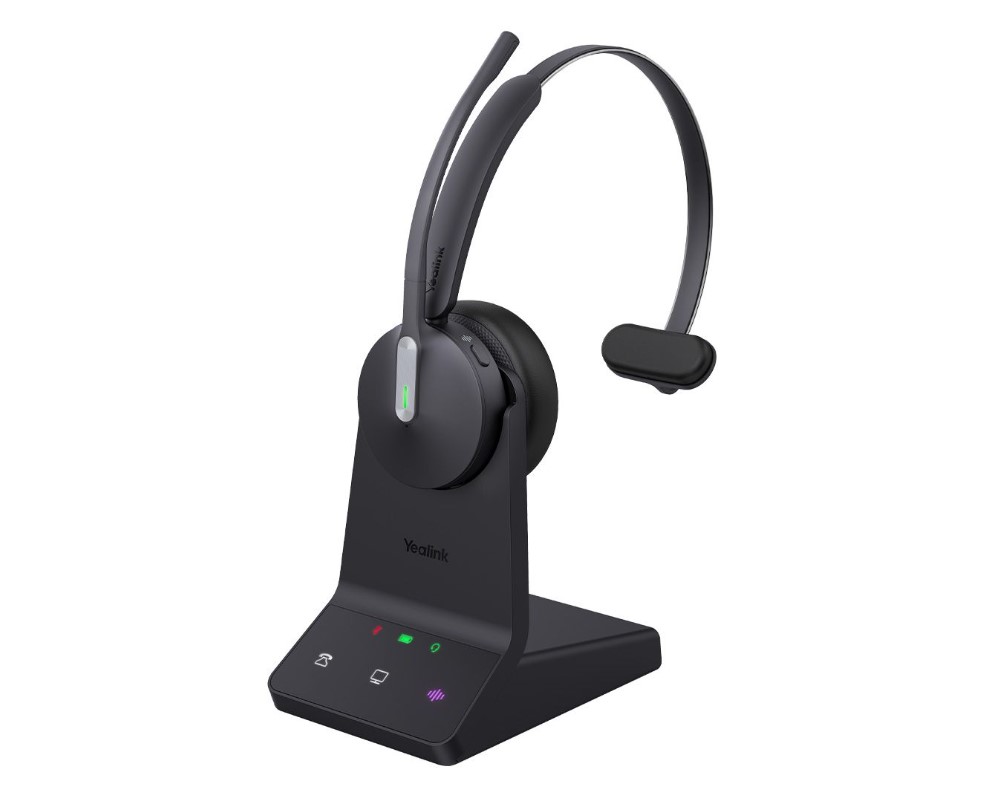 Yealink WH64 Mono Teams DECT Wireless Headset, DECT  Bluetooth Wireless Technology, 3-Mic Noise Cancellation, Charging Stands, Carrying Bag