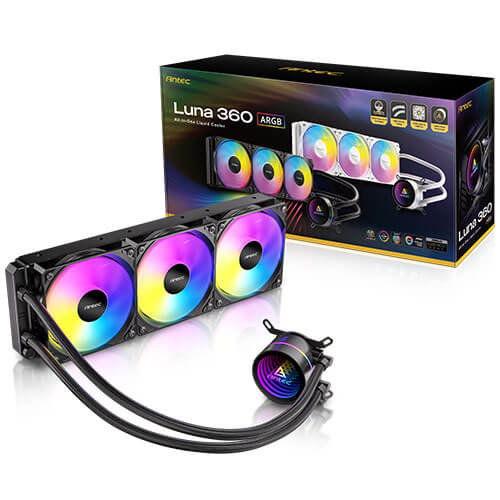 CFA-LUNA360ARGB Antec Luna 360 ARGB Black, 360mm AIO, 3x120mm ARGB PWM Fans, 800-1800RPM, 67.62CFM, Intel LGA1700/1851, AMD AM4/AM5, 2Y Warranty