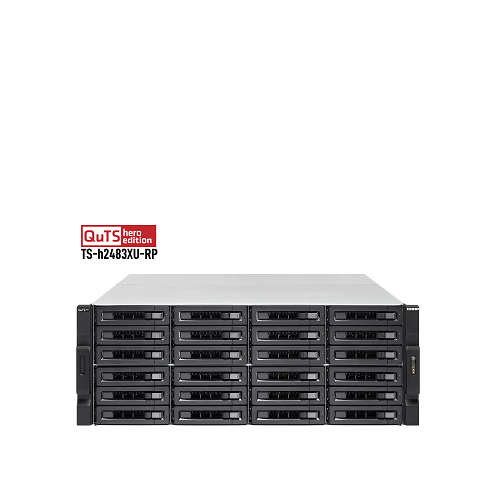 [TS-H2483XU-RP-E2136-128G] TS-H2483XU-RP-E2136-128G 24-Bay 4U rackmount NAS, Intel Xeon E-2136 6 cores / 12 threads 3.3 GHz processor (up to 4.5 GHz), 128 GB ECC DDR4, 24 x 2.5"/3.5" SATA 6Gbps HDD/SSD