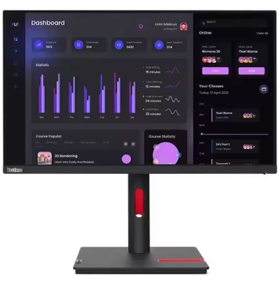 LENOVO ThinkVision T24I-30 23.8"/24" 60Hz FHD Monitor 1920x1080 16:9 Anti-Glare Height Adjustable Titl Swivel Pivot 4xUSB3.2 Hub VGA DP HDMI Audio 3yr