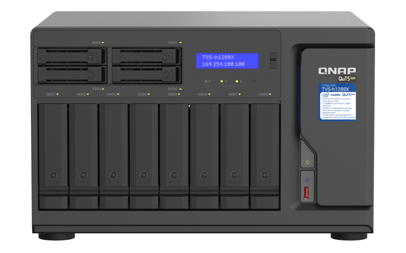 [TVS-H1288X-W1250-16G] 12-Bay TurboNAS (8 x 3.5" HDD + 4 x 2.5" SSD), SATA 6G, Intel Xeon W-1250 6 cores 12 threads 3.3 GHz (boost up to 4.7 GHz), 16GB DDR4 ECC RAM