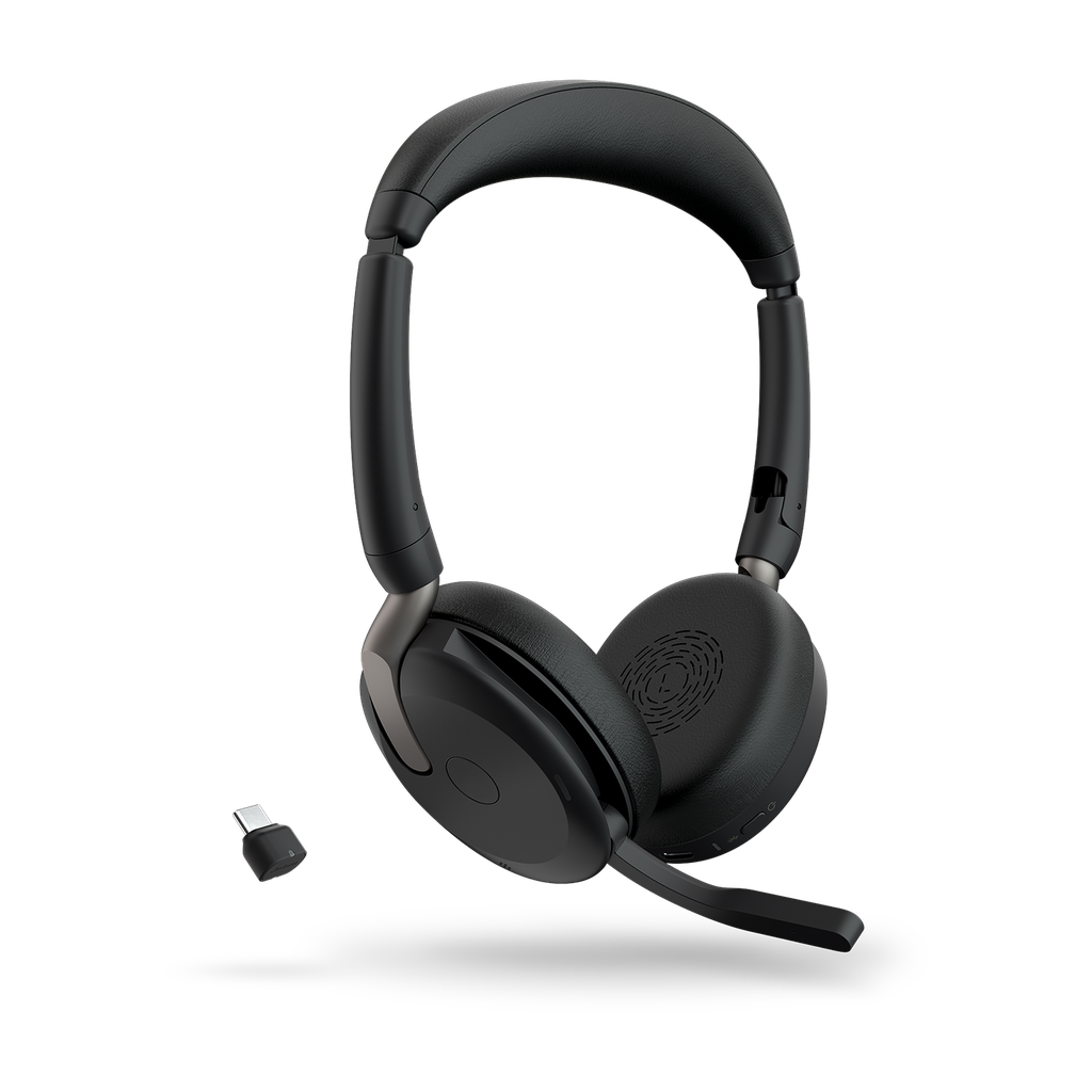Jabra Evolve2 65 Flex UC Stereo Bluetooth Headset, Link380c USB-C Dongle Included, Foldable Design, 2Yr Warranty, ANC, 30m Wireless Range