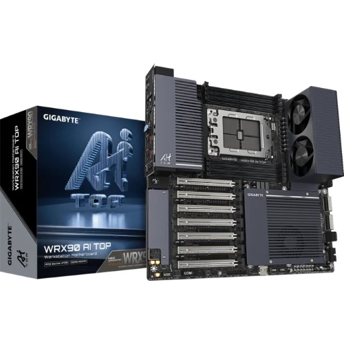 MBG-WRX90AITOP Gigabyte TTRX50 AI TOP AMD Ryzen Motherboard, sTR5 Threadripper, DDR5 ECC RDIMM up to 2TB, PCIe 5.0, USB4, Wi-Fi 7, Dual 10GbE, E-ATX