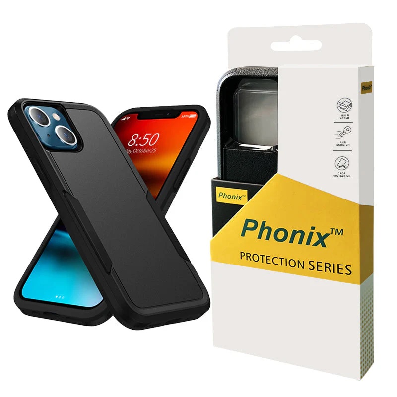 Phonix Samsung Galaxy A55 5G (6.6") Armor Light Case Black - Two Tough Layers, Port Covers, No Slip Grippy Edges, Durable, Rugged, Sleek, Pocket Fit