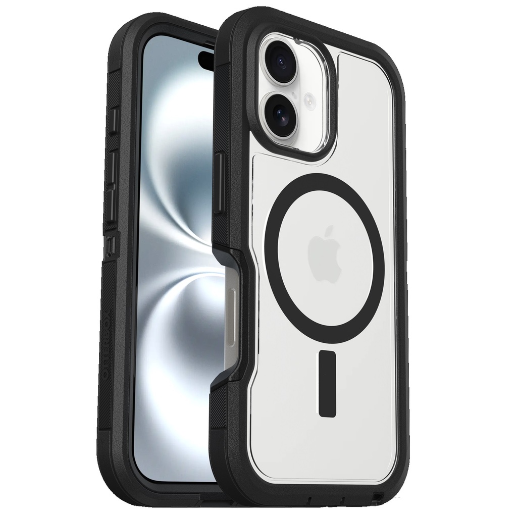 OtterBox Defender XT MagSafe Apple iPhone 16 (6.1") Case Clear/Black - (77-96056), DROP+ 7X Military Standard,Multi-Layer, Rugged, 7 Years Warranty