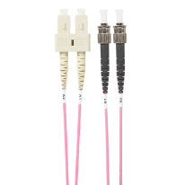 [FL.OM4SCST3MP] 3m SC-ST OM4 Multimode Fibre Optic Cable: Salmon Pink