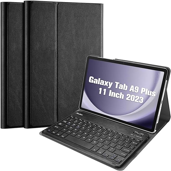 Generic Samsung Galaxy Tab A9+ (11") Keyboard With Case Black - Magnetic, PU Leather Covering, Front  Rear Facing Camera Holes