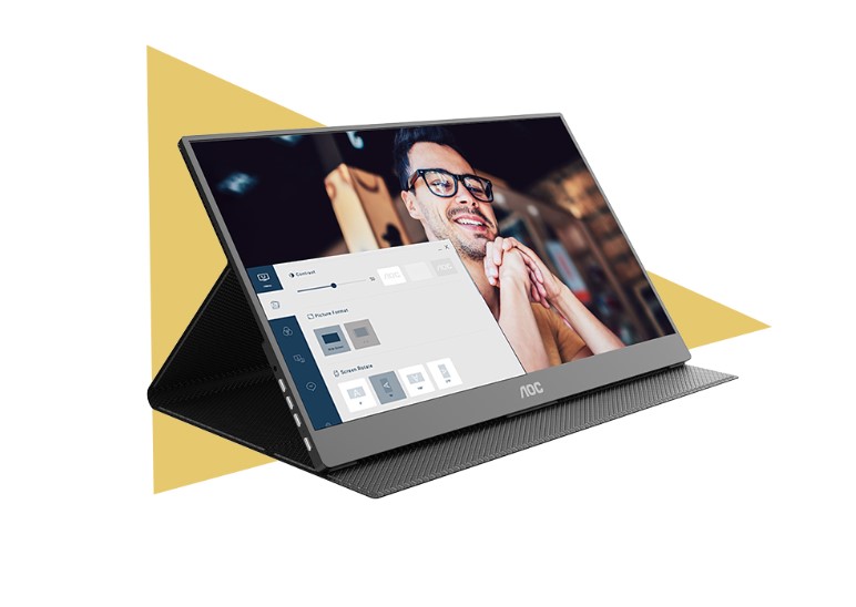 AOC 15.6" IPS 5ms Full HD 1920 x 1080 USB-C Powered Business Mobile Portable Monitor - Tilt, Speaker, Earphone, 1.1kg VESA 75 back of Panel