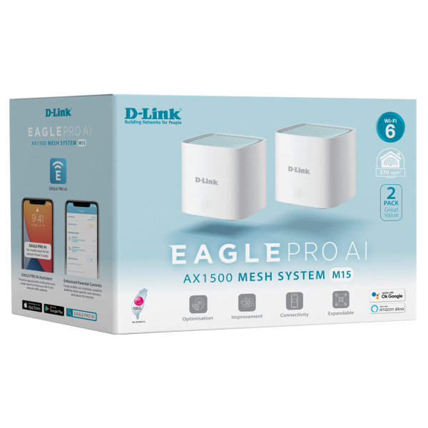 [M15-2PK] D-Link M15 EAGLE PRO AI AX1500 Mesh Wi-Fi 6 System (2-Pack) M15-2PK
