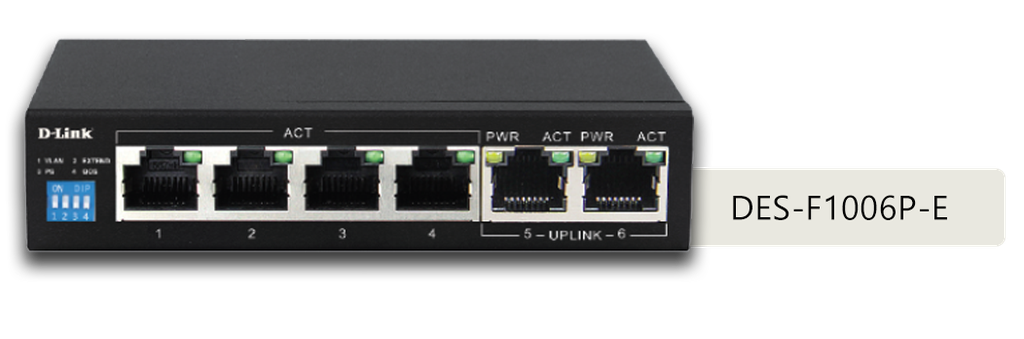 [DES-F1006P-E] DES-F1006P-E 6-Port 10/100 250m PoE Switch 802.3af/at w/uplink
