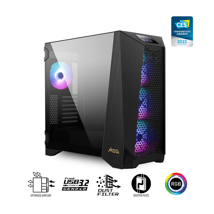 [4719072945848] MSI MEG PROSPECT700R Mid-Tower Case, SupportsE-ATX[up to 310 x 304.8 mm]  / ATX / Micro-, 2x USB 3.2, 1x USB3.2, 1x HD Audio, 1x Mic, ATX Power Supply