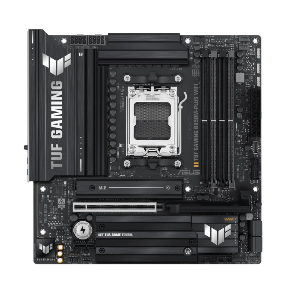 ASUS TUF GAMING B850M-PLUS WIFI (AM5) Micro-ATX Motherboard 4x DDR5 192GB, 1x PCIe 5.0 x16 slot, 3 xM.2 slots, 4x SATA, Wi-Fi 6E, Realtek 2.5Gb