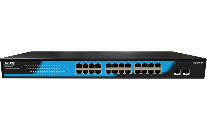 [NHA-AS1026-P] NHA-AS1026-P Alloy AS1026-P  24 Port Unmanaged Gigabit 802.3at PoE Switch + 2x 1000Mb SFP Ports, 250 Watts