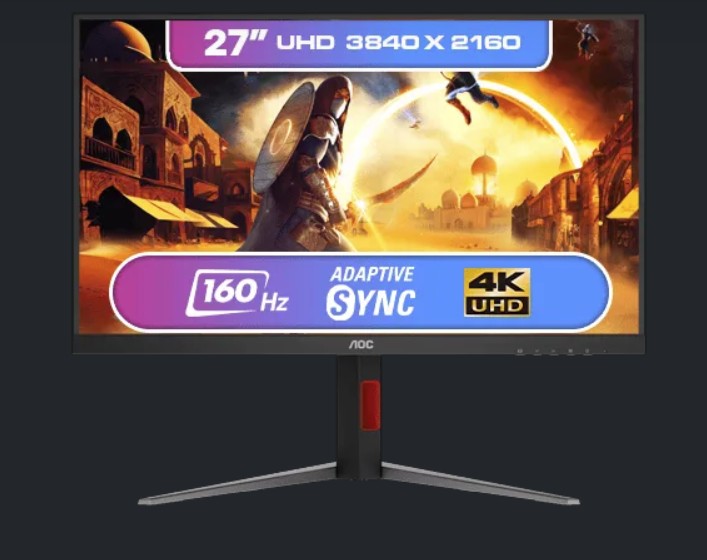 AOC 27" 4K IPS HDR400, LCD W-LED 16:9, 3840 x 2160 UHD HDR10 Speakers HDMI 2.1 x 2 DisplayPort 1.4 x 1 Gaming and Multimedia Monitor