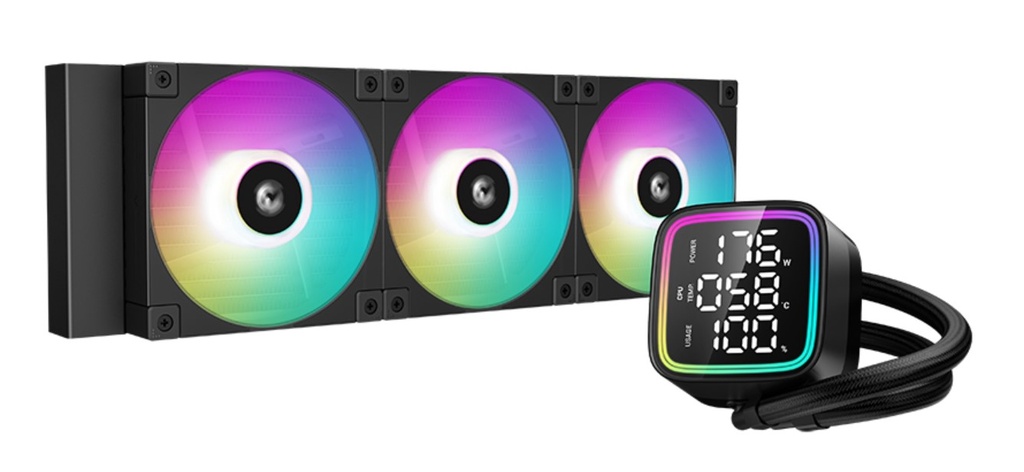 DeepCool LD360 Liquid Cooler 360mm 5th Gen Pump 3400 RPM AIO Real-time CPU Status Screen Anti-Leak Tech ARGB Fans  Dual Gradient Halo Effect