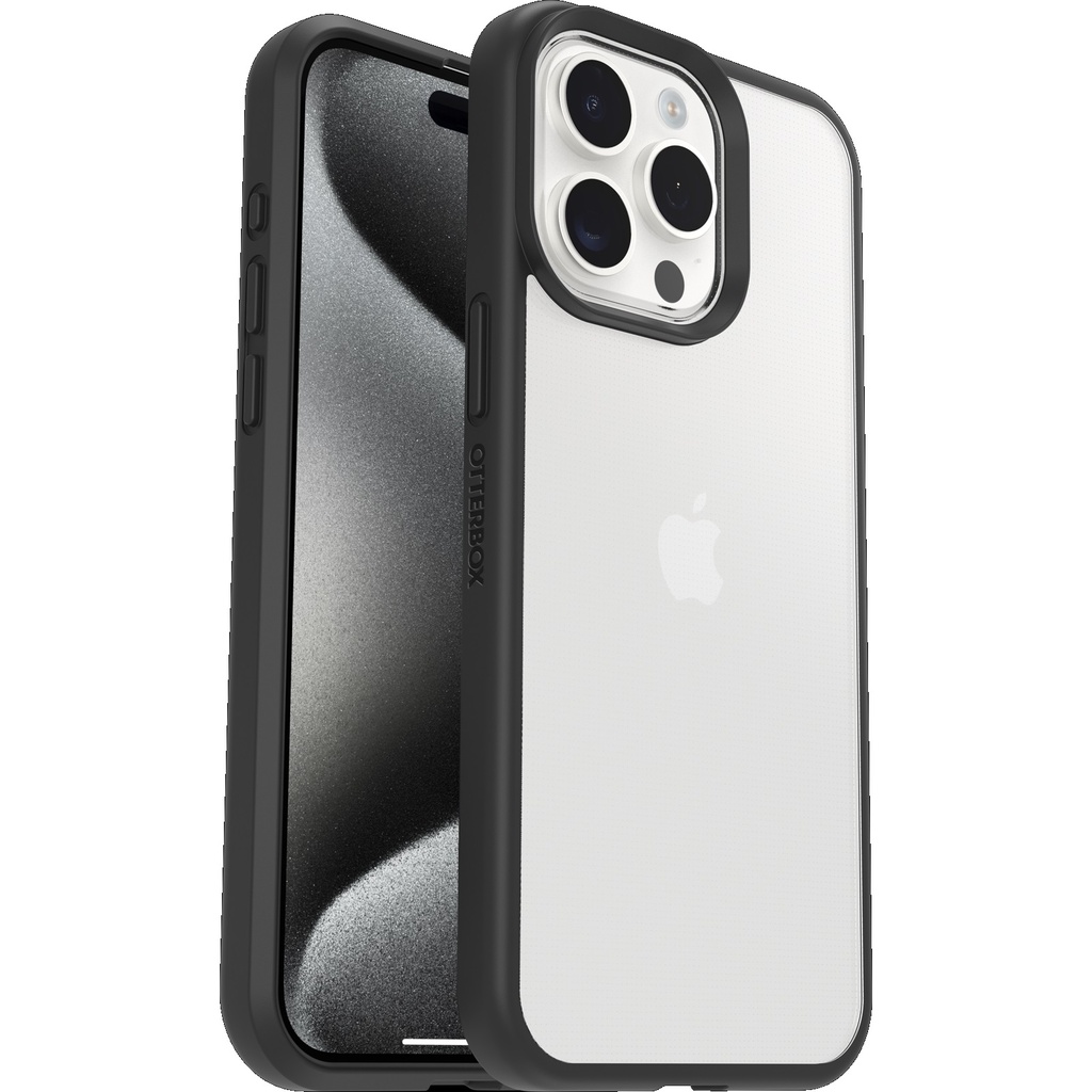 OtterBox React Apple iPhone 15 Pro Max (6.7") Case Black Crystal (Clear/Black) - (77-92783), Antimicrobial,DROP+ Military Standard, 7 Years Warranty