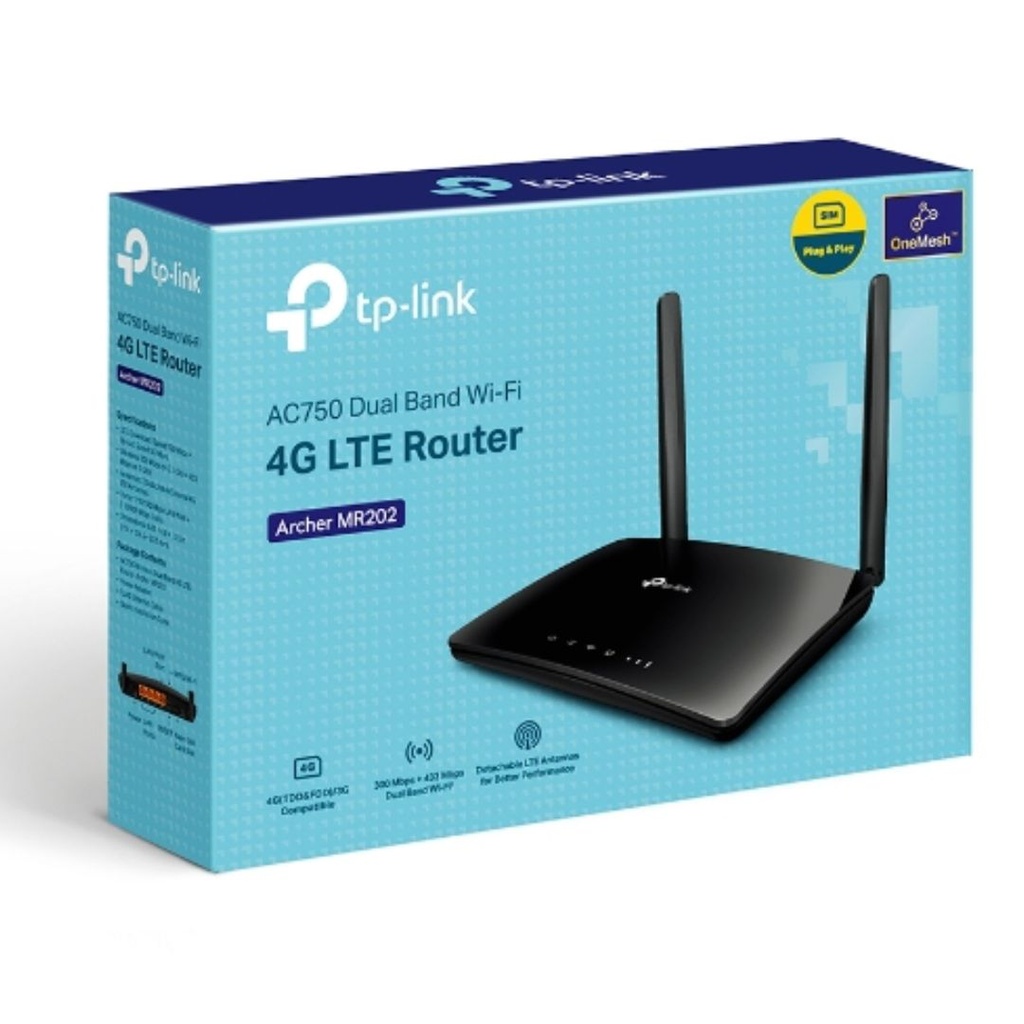 TP-Link Archer MR202 AC750 Wireless Dual Band 4G LTE Router , 574 Mbps at 2.4 GHz + 2402 Mbps at 5 GHz + 2402 Mbps at 6 GHz