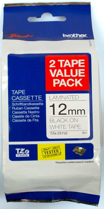 [TZE-231V2-TWINPACK] TZE-231V2-TWINPACK 12MM BLACK ON WHITE TWIN PACK TZ TAPE