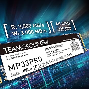 [TM8FPD512G0C101] TM8FPD512G0C101 TEAMGROUP MP33 PRO 512GB SLC Cache 3D NAND TLC NVMe 1.3 PCIe Gen3x4 M.2 2280 Internal SSD (Read Speed up to 2100MB/s), 5 Years Warranty