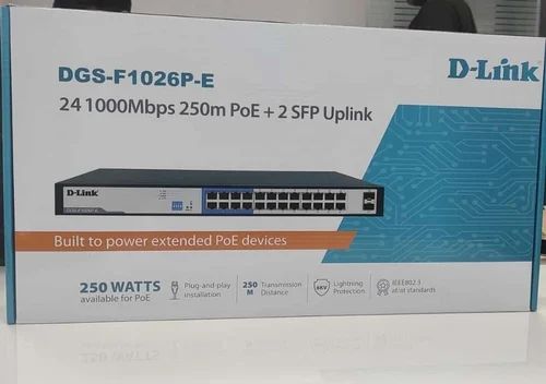 [DGS-F1026P-E] DGS-F1026P-E 26-Port Gigabit PoE Switch with 24 PoE+ Ports (8 Long Reach 250m) and 2 Uplinks with Combo SFP. PoE budget 250W.