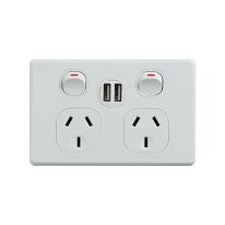 [040.000.0113] 040.000.0113 Classic Double Power Point 250V 10A with 5V 2x2.4A (Total 4.8A)  USB Ports
