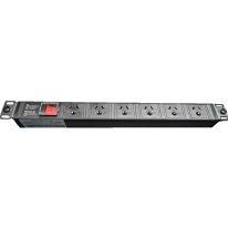 [PDU.6WRS.10A] 1RU 6 Way GPO Rack Mount PDU Power Rail With Red ON/Off Switch and fixed 10A Power Cord