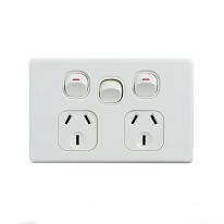 [040.0.0100] Elegant Double Power Point 250V 10A with Extra Switch - Horizontal