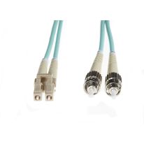 [FL.OM4LCST15M] 15m LC-ST OM4 Multimode Fibre Optic Cable: Aqua