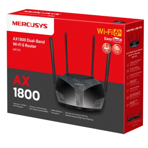 [MR70X] Mercusys MR70X AX1800 Dual-Band WiFi 6 Router, Up to 1.8Gbps, OFDMA, MU-MIMO, WPA3