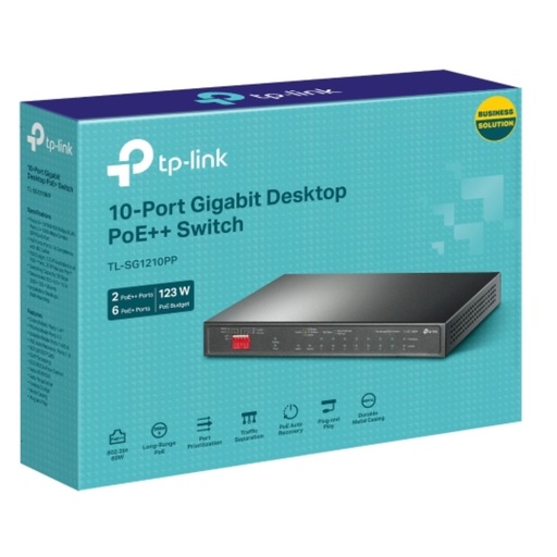 [TL-SG1210PP] TP-Link TL-SG1210PP 10-Port Gigabit Desktop Switch with 6-Port PoE+ and 2-Port PoE++