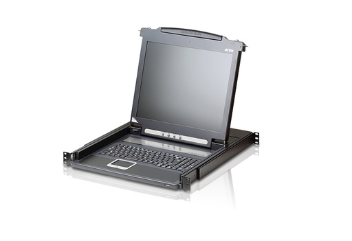 [4719264642395] Aten Rackmount Single Rail LCD Console VGA PS/2-USB w/ 17" LCD Display, 1x Custom KVM Cable Included, 1280x1024@75hz Display, LED Illumination