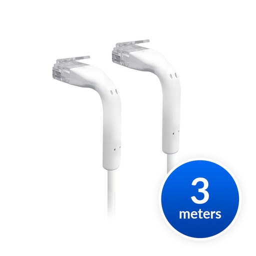 [810010071453] Ubiquiti UniFi Patch Cable Single Unit, 3m, White, End Bendable to 90 Degree, RJ45 Ethernet Cable, Cat6, Ultra-Thin 3mm Diameter, 2Yr Warr