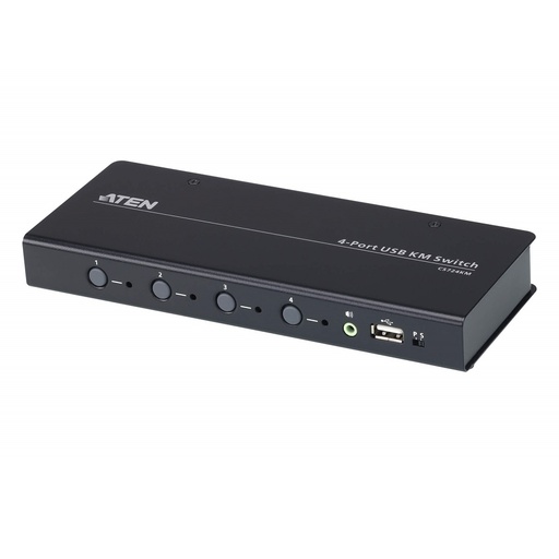 [4719264646232] Aten KM Switch 4 Port USB Boundless Switching w/ Audio, Cables Included, Daisy Chain Up to 2 (8 Computers Total)