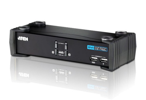 [4710423776821] Aten Desktop KVMP Switch 2 Port Single Display DVI w/ audio, 2x Custom KVM Cables Included, 2x USB Port, Selection Via Front Panel