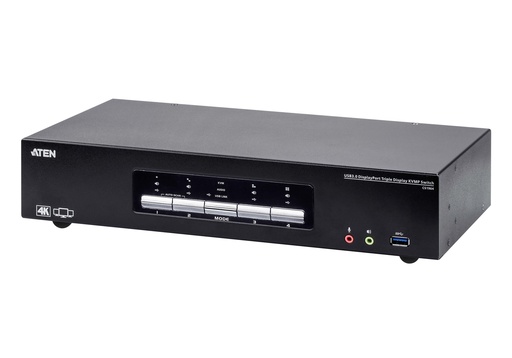 [4719264647536] Aten Desktop KVMP Switch 4 Port Triple Display 4k DisplayPort w/ audio, Cables Included, 2x USB Port, Selection Via Front Panel