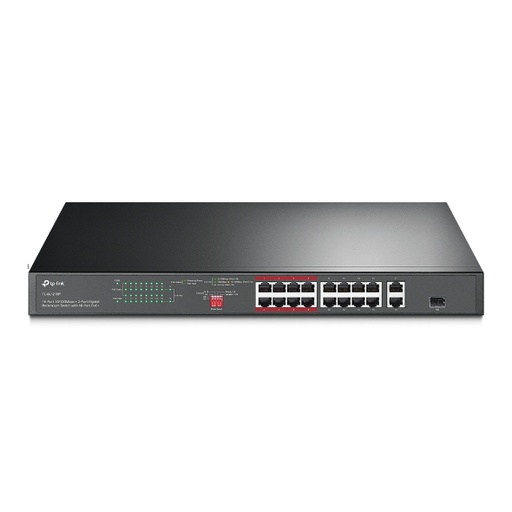 [6935364052829] TP-Link TL-SL1218P 16-Port 10/100 Mbps + 2-Port Gigabit Rackmount Switch with 16-Port PoE+, Up to 150W for all PoE ports, Up to 30W for each PoE port