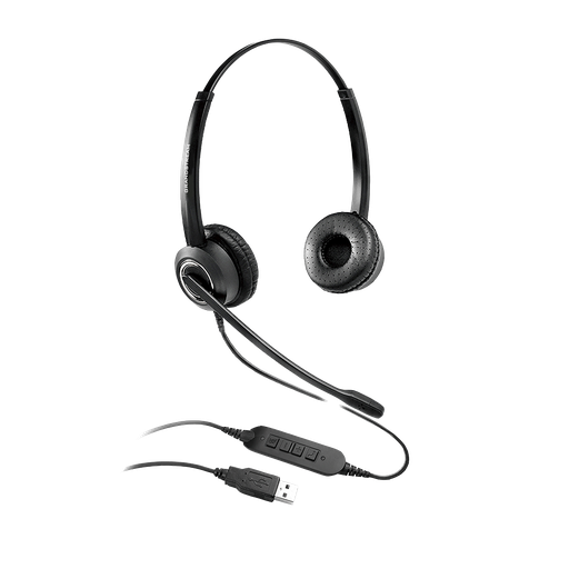 [6947273703334] Grandstream GUV3000 Dual Ear USB Headset, Noise Canceling Microphone, HD Audio, 2m USB Cable, Suits Teams, Zoom, 3CX, Inline Controls