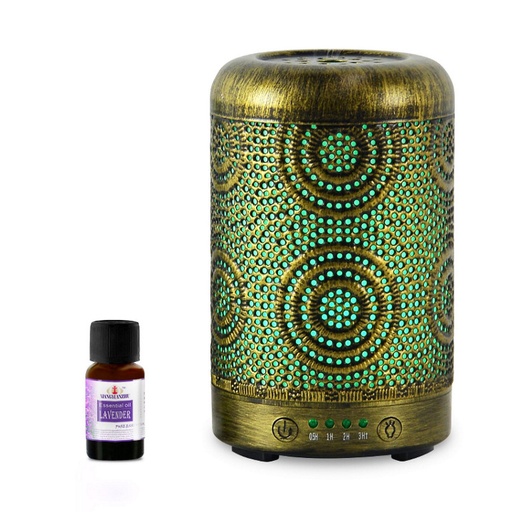 [9346396002534] mbeat® activiva Metal Essential Oil and Aroma Diffuser-Vintage Gold -100ml Color changing mode: 7 colour LED Product weight: 0.26 kg