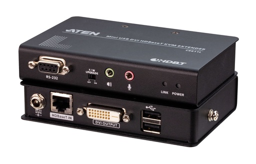 [4719264648427] Aten DVI HDBaseT Mini KVM Extender, extends USB Keyboard and mouse with DVI video up to 1920 x 1200 @ 100m (Cat 6a), 2 USB 2.0 ports,