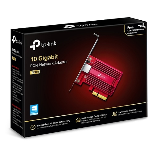 [6935364072827] TP-Link TX401 10G 10 Gigabit PCI Express Network Adapter Low-Profile  Full-Height Brackets 1× PCI Express 3.0 x4, 1× RJ45 Gigabit/Megabit Port (NIC)