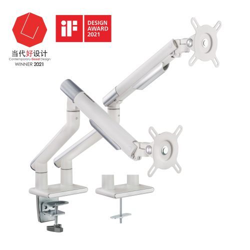 [6956745162791] Brateck Dual Monitor Premium Slim Aluminum Spring-Assisted Monitor Arm Fix Most 17"-32" Monitor Up to 9kg per screen VESA 75x75/100x100 (White)