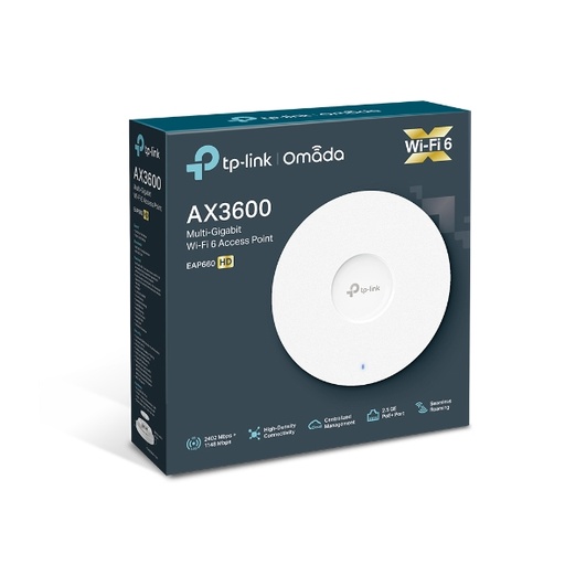 [6935364089719] TP-Link EAP660 HD Omada AX3600 Wireless Dual Band Multi-Gigabit Ceiling Mount Access Point, 2402Mbps @ 5GHz  POE+, SNMP, MU-MIMO, QoS, Mountable