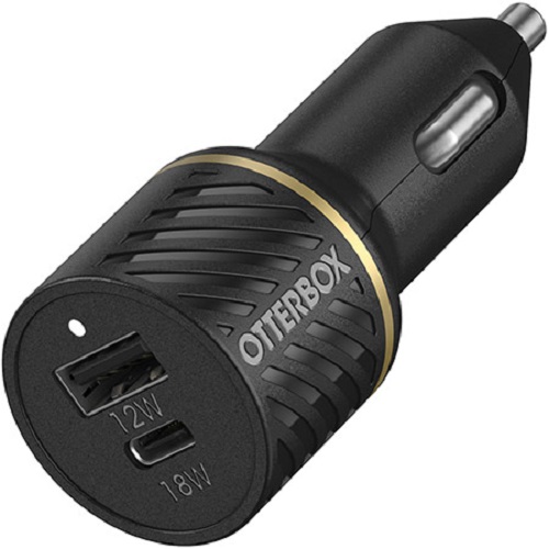 [840104211939] OtterBox 30W Dual Port Premium Car Charger - Black (78-52545), 1x USB-A (12W),1x USB-C PD (18W), Compact, Smart  Safe Charging, 2 Years Warranty
