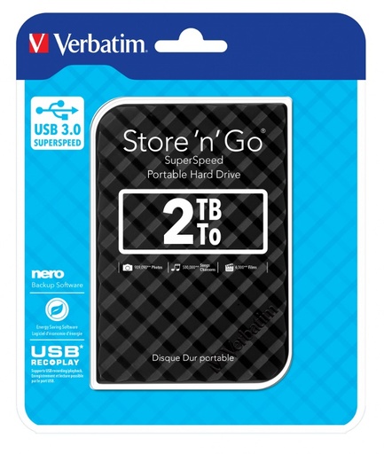 [23942531951] Verbatim 2TB 2.5" USB 3.0 Black Store'n'Go HDD Grid Design