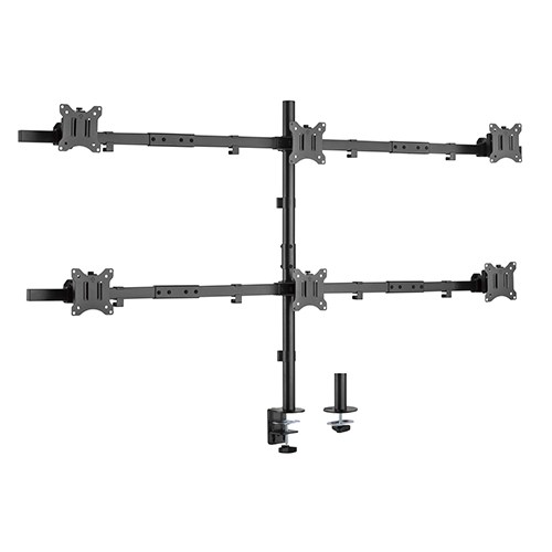 [6956745164030] Brateck Pole Mount Six-Screen Monitor Mount Fit Most 17"-32" Monitors, Up to 7kg per screen VESA 75x75/100x100 (LS)