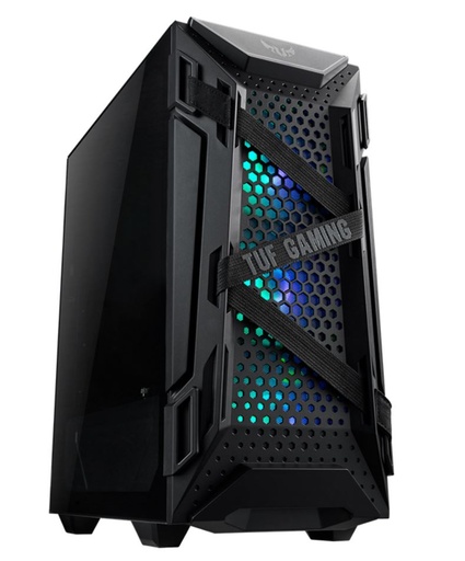 [4718017521734] ASUS GT301 TUF Gaming Case Black ATX Mid-Tower Tempered Glass Compact Case, Honeycomb Panel, 4 Total Pre-Installed 120mm Fans 3x ARGB + 1x