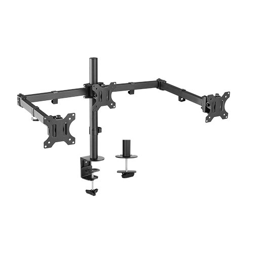 [6956745159968] Brateck Triple Screens Economical Double Joint Articulating Steel Monitor Arms, Extended Arms  Free Rotated Double Joint,Fit 13"-27" Up to 7kg. (LS)