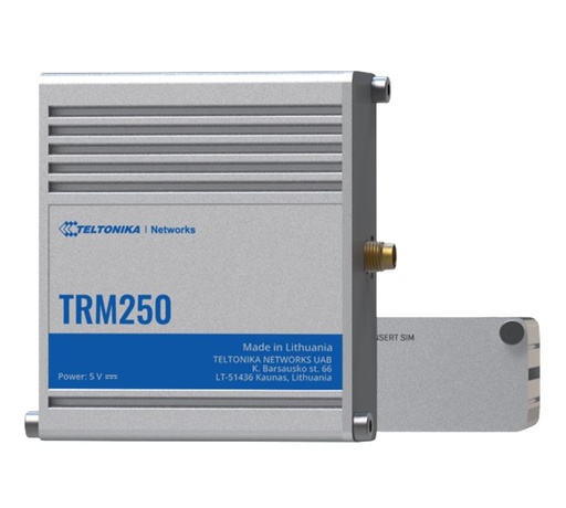 [4779027312781] Teltonika TRM250 Industrial Cellular Modem, 4G/LTE (Cat M1), NB-IoT, Small Size, USB Interface for Internet Access, External Antenna, PSU excluded
