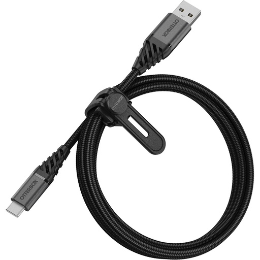[840104218327] OtterBox USB-C to USB-A (2.0) Premium Cable (1M) - Black (78-52664), 3 AMPS (60W), 10K Bend,Samsung Galaxy,Apple iPhone,iPad,MacBook, 2 Years Warranty