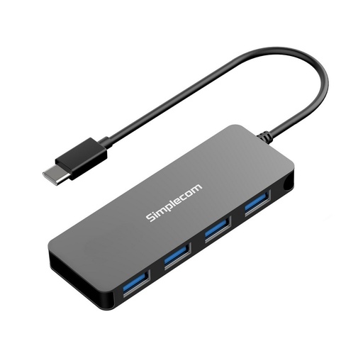 [9350414001645] (LS) Simplecom CH320 Ultra Slim Aluminium USB 3.1 Type C to 4 Port USB 3.0 Hub - Black (LS> CH330)